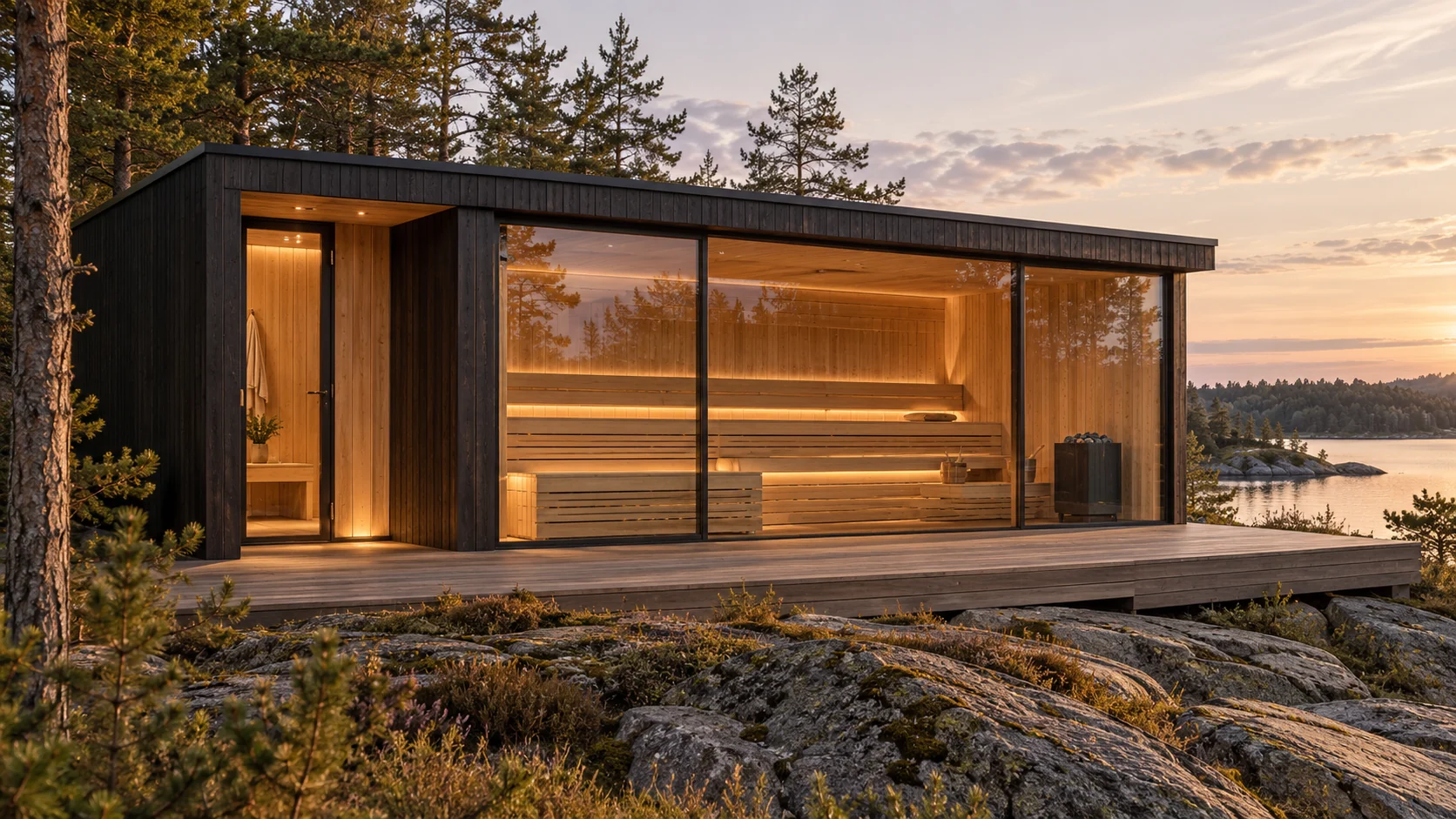 Horizon 12: concept of an elongated sauna pavilion with a separate changing area